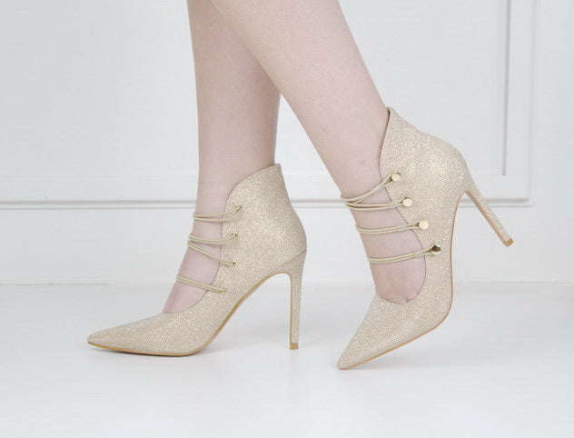Helen2 shimmer 10cm pointy with 4 elastic belts champagne