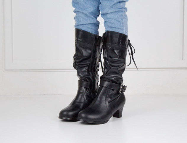 Hazeli girls long boot with back lace black