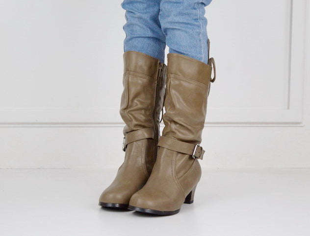Hazeli girls long boot with back lace taupe