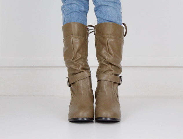 Hazeli girls long boot with back lace taupe