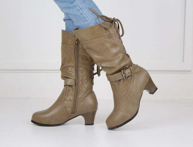 Hazeli girls long boot with back lace taupe
