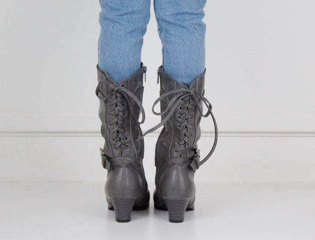 Hazeli girls long boot with back lace grey