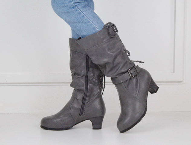 Hazeli girls long boot with back lace grey