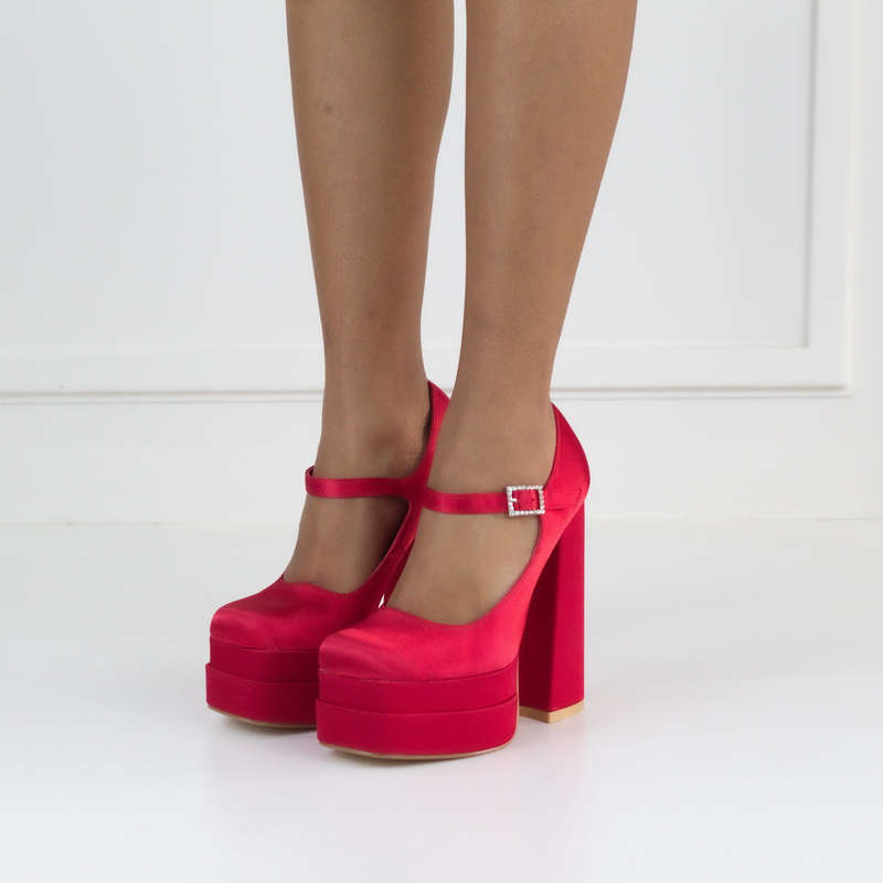 Pippa 14.5cm platform heel Funky ankle strap pump red