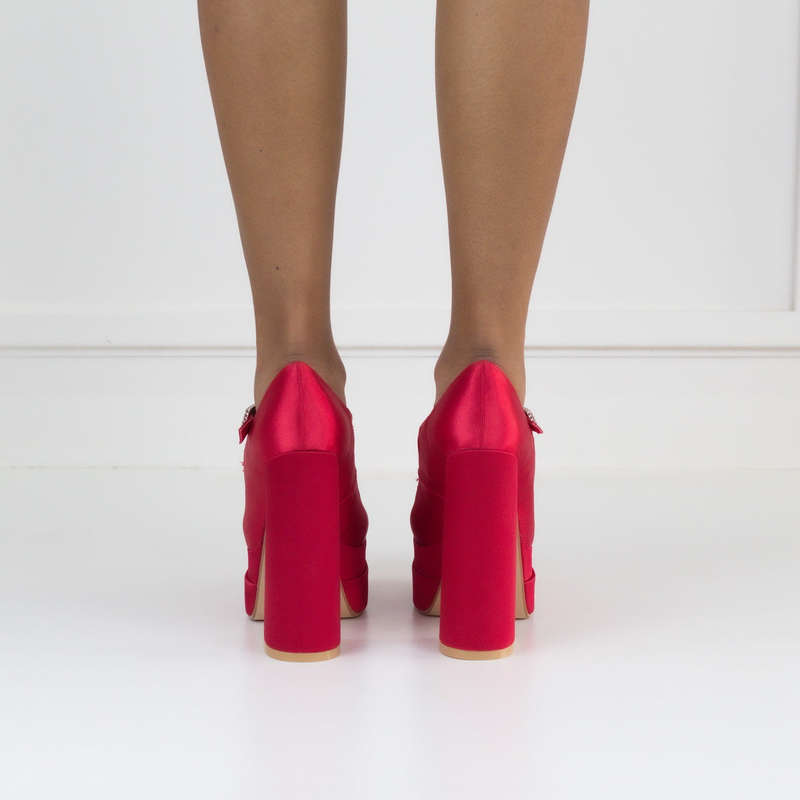 Pippa 14.5cm platform heel Funky ankle strap pump red