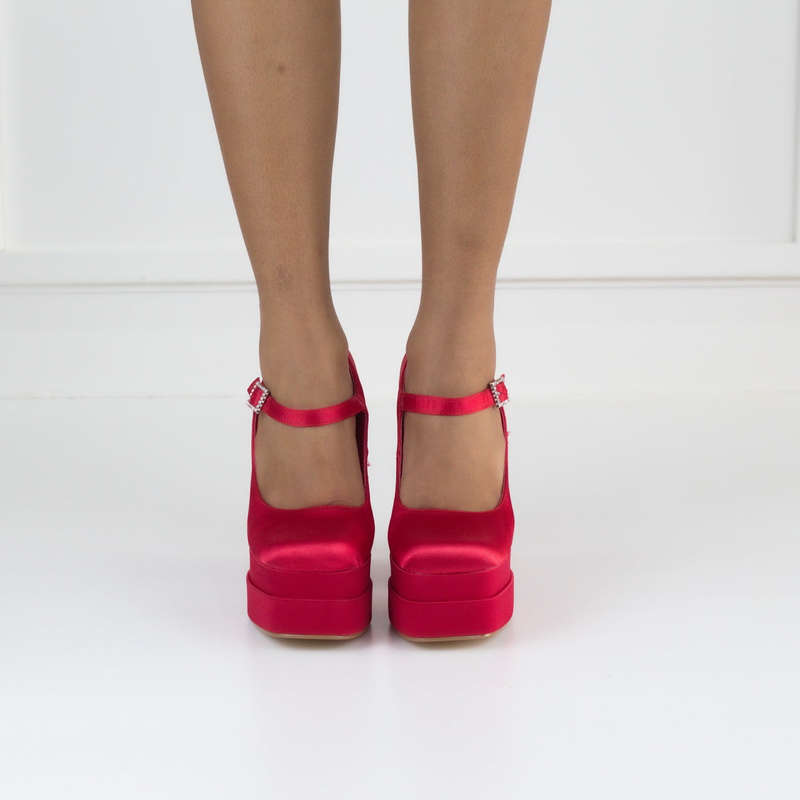 Pippa 14.5cm platform heel Funky ankle strap pump red