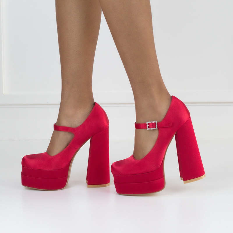 Pippa 14.5cm platform heel Funky ankle strap pump red
