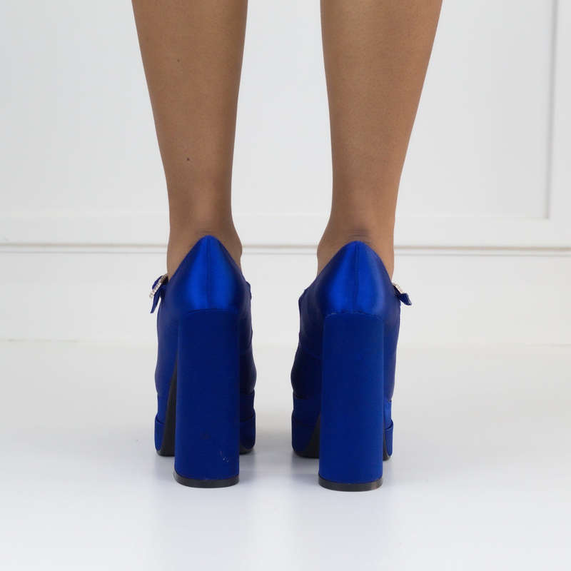 Pippa 14.5cm platform heel Funky ankle strap pump royal blue