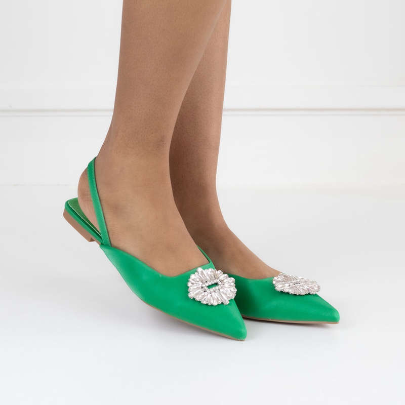 Erina pointy sling back pump with a trim green