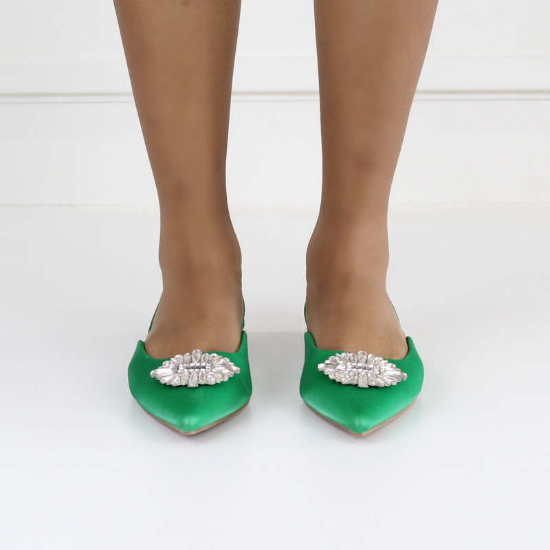 Erina pointy sling back pump with a trim green