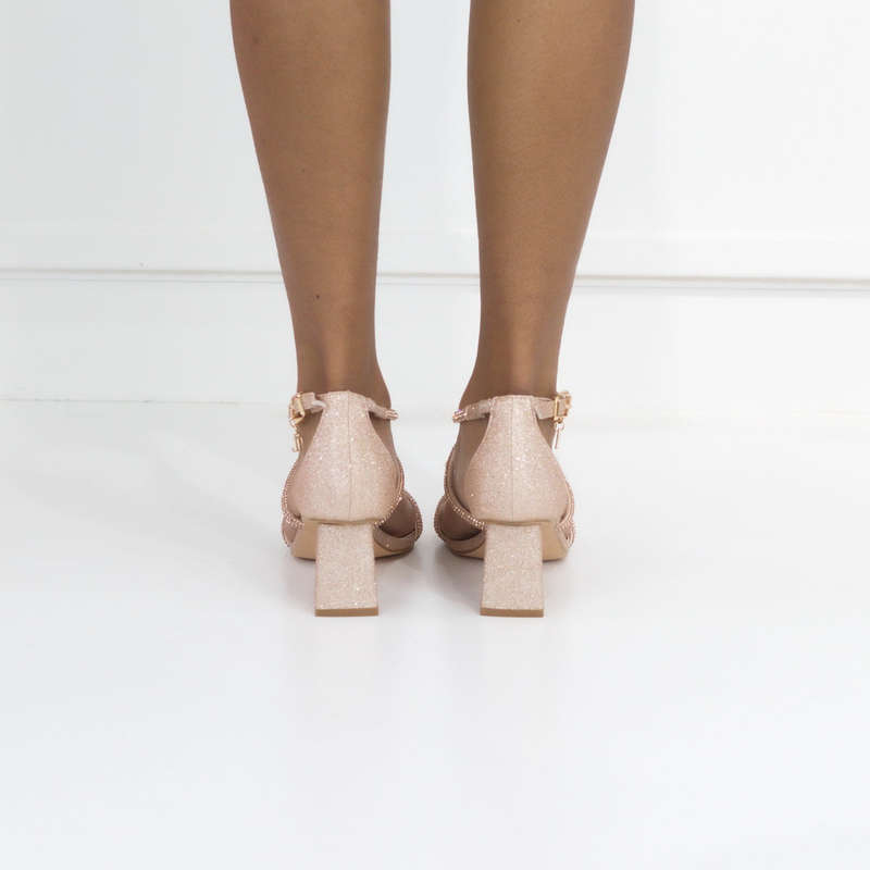 Alika diamante strappy on 6cm block heel sandal rose gold