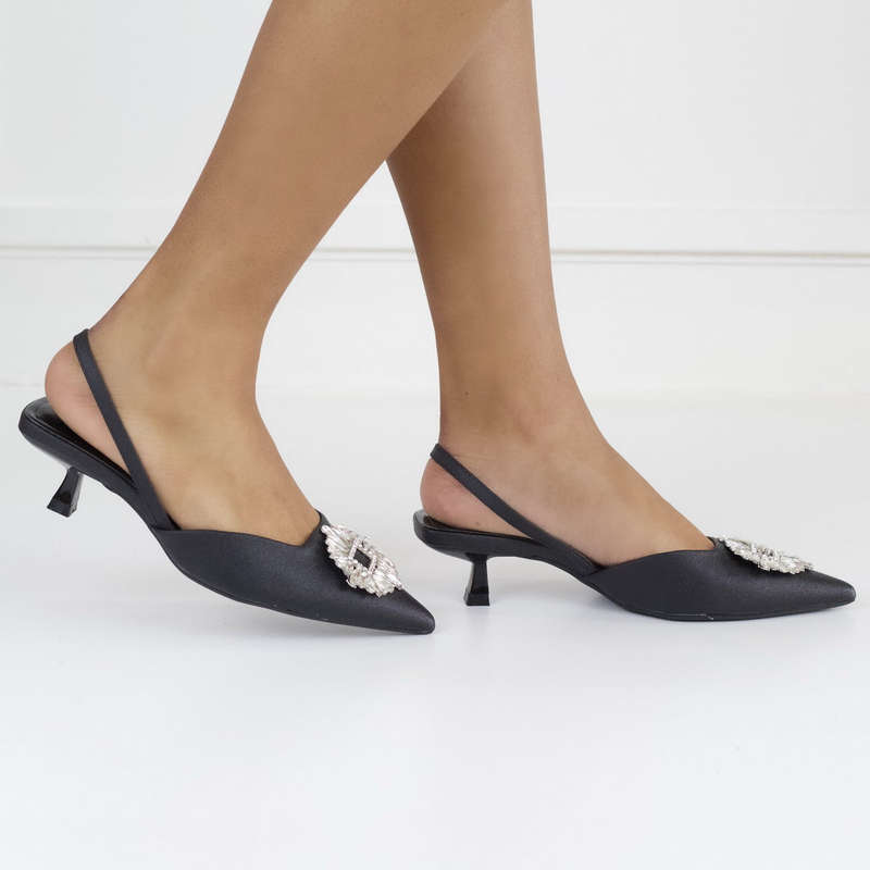 Rosetta SATIN PU with trim on a 4cm mid heel black