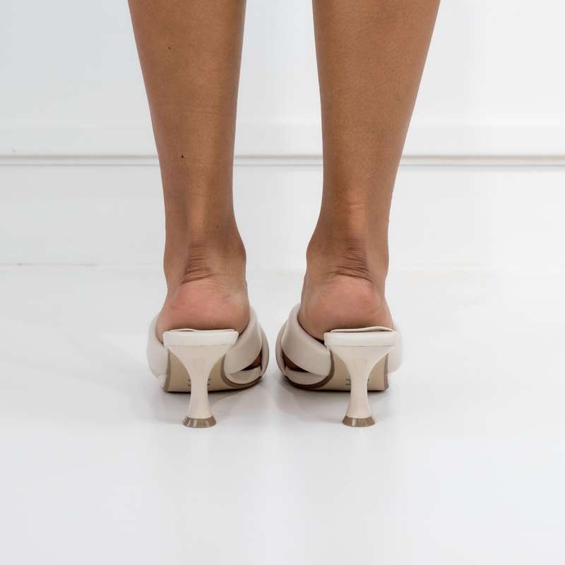 Ofira cross over slide on mid 7cm heel white