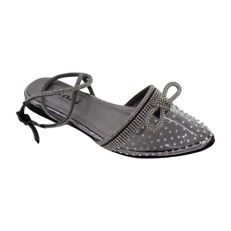 Harika girls vinyl studded pump with diamante bow pewter
