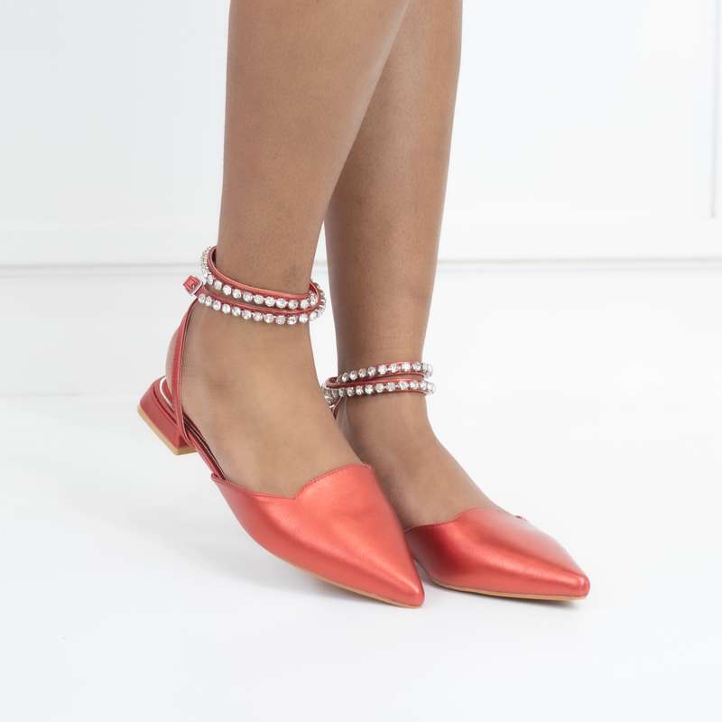 Elmas pointy ankle strap flat red