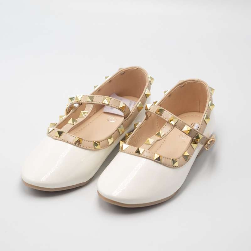 Caria inf girls dress pump with studded detail white