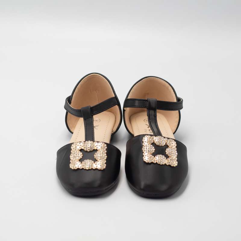 Ayla inf girls t-shaped belt pump with gold trim black