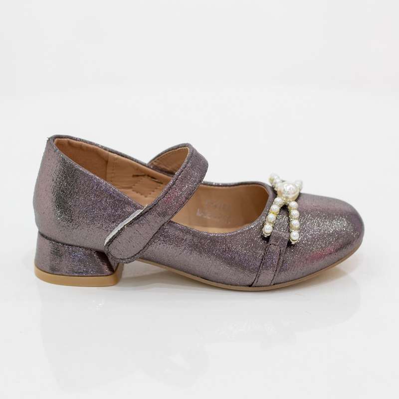 Fariha infant girls dress pump with pearls trim pewter