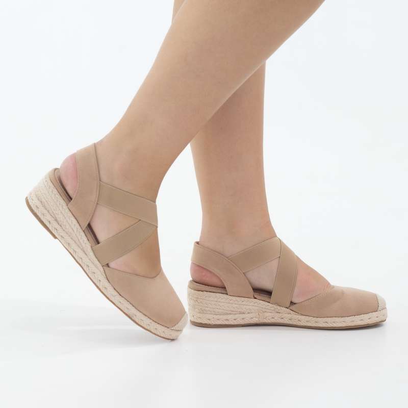 Hype 5.5cm wedge espadrille with elastic camel