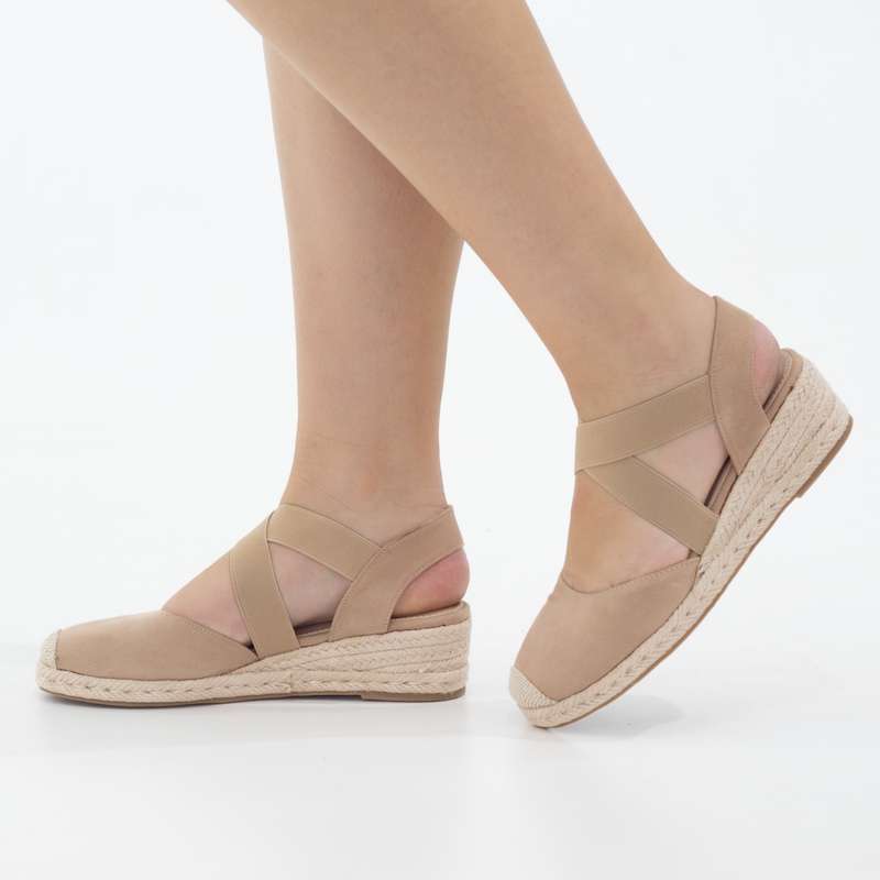 Hype 5.5cm wedge espadrille with elastic camel