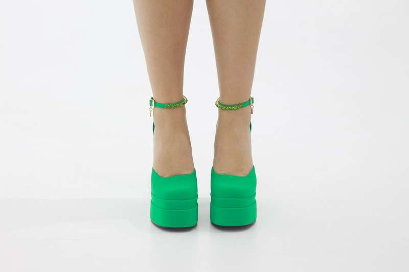 Trixie open waist high 14.5cm heel platform green