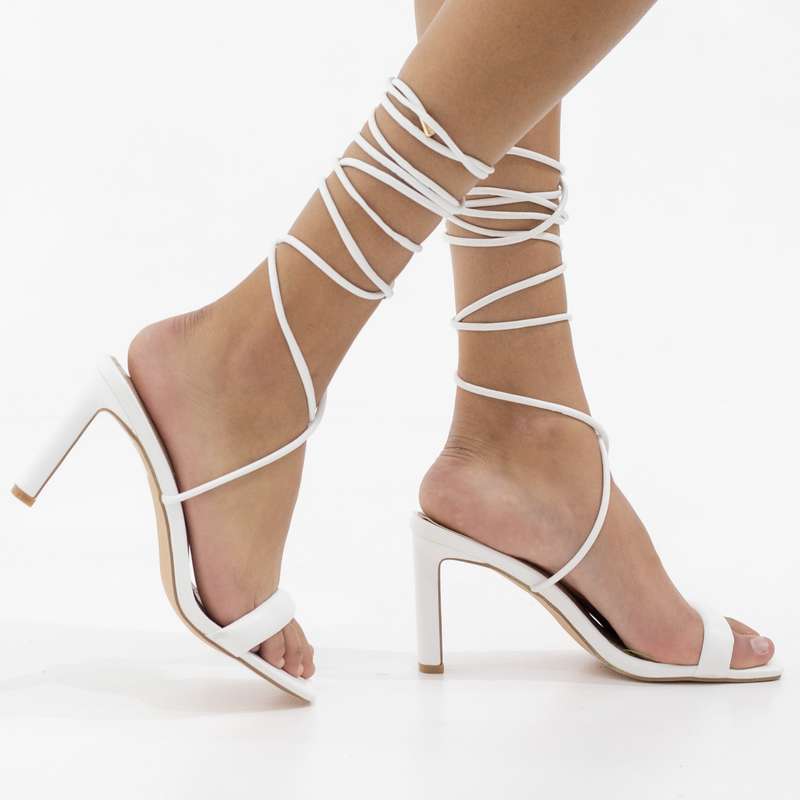 Fern tie up one band medium 8.5cm heel white
