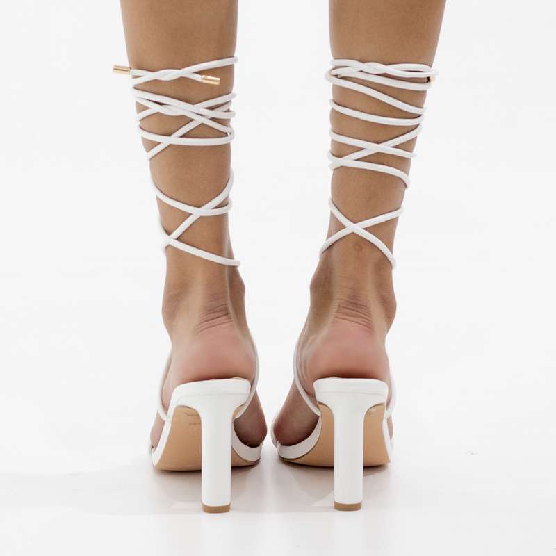 Fern tie up one band medium 8.5cm heel white