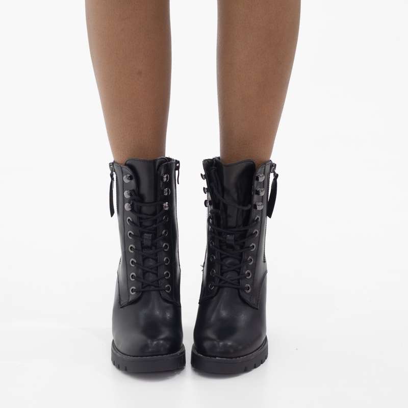 Opposite 10cm heel lace up ankle boot black