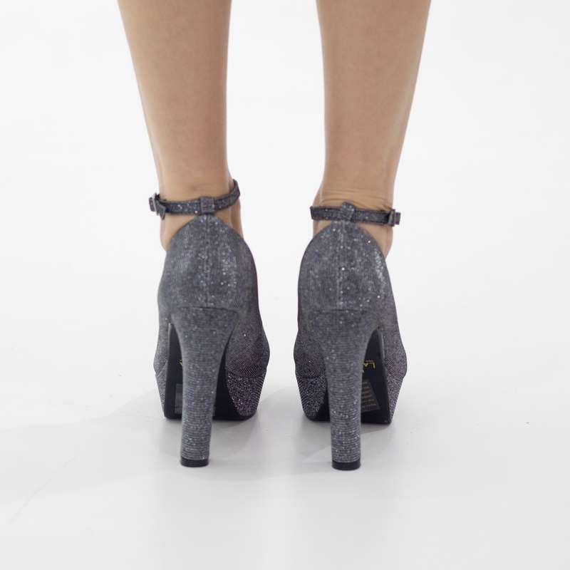 Irana ankle strap platform courts shimmer 12cm heel pewter