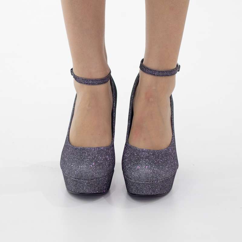 Irana ankle strap platform courts shimmer 12cm heel pewter