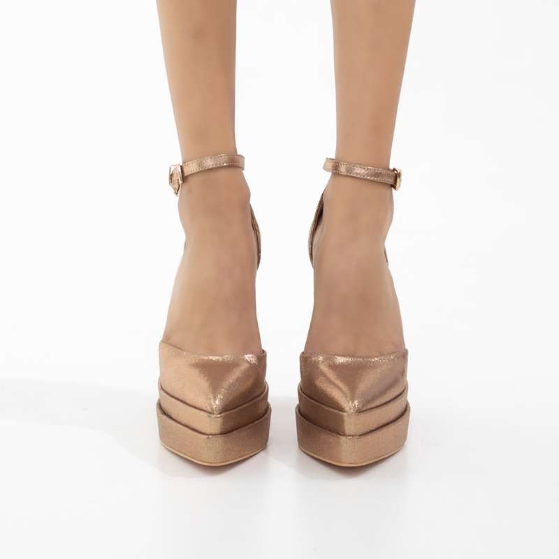 Coney 13.5cm platform heel Funky one band ankle strap pointy champagne