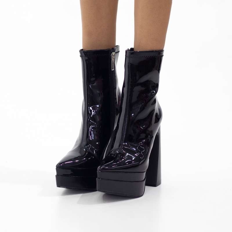 Oslo 15cm platform heel ankle boot pat black