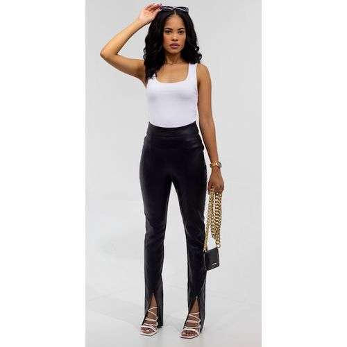 Tayt front slit vegan leather legging black