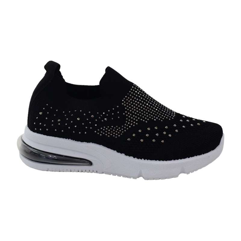 Octavia girls fly knit slip on sneaker with diamonds black