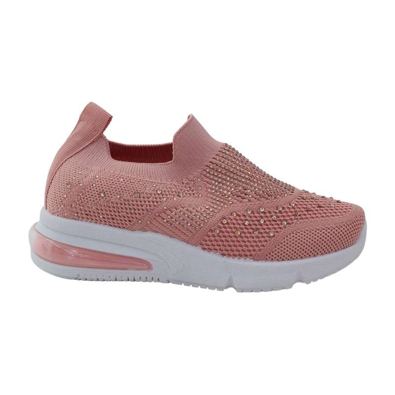 Octavia girls fly knit slip on sneaker with diamonds pink