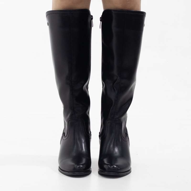 Yada knee high with elastic mat back boots 6cm heel black