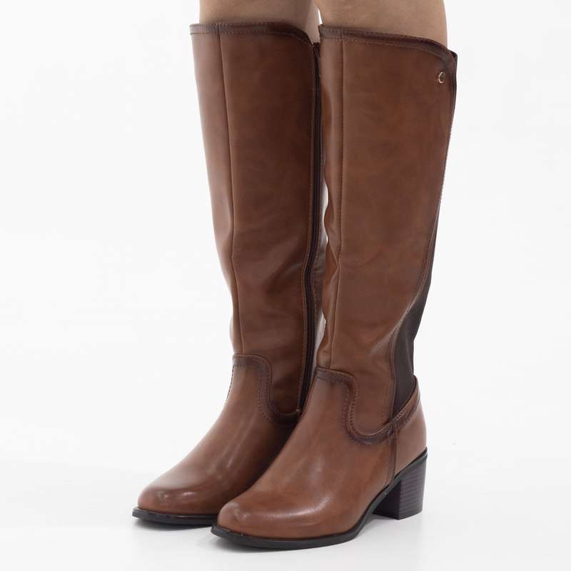 Yada knee high with elastic mat back boots 6cm heel tan