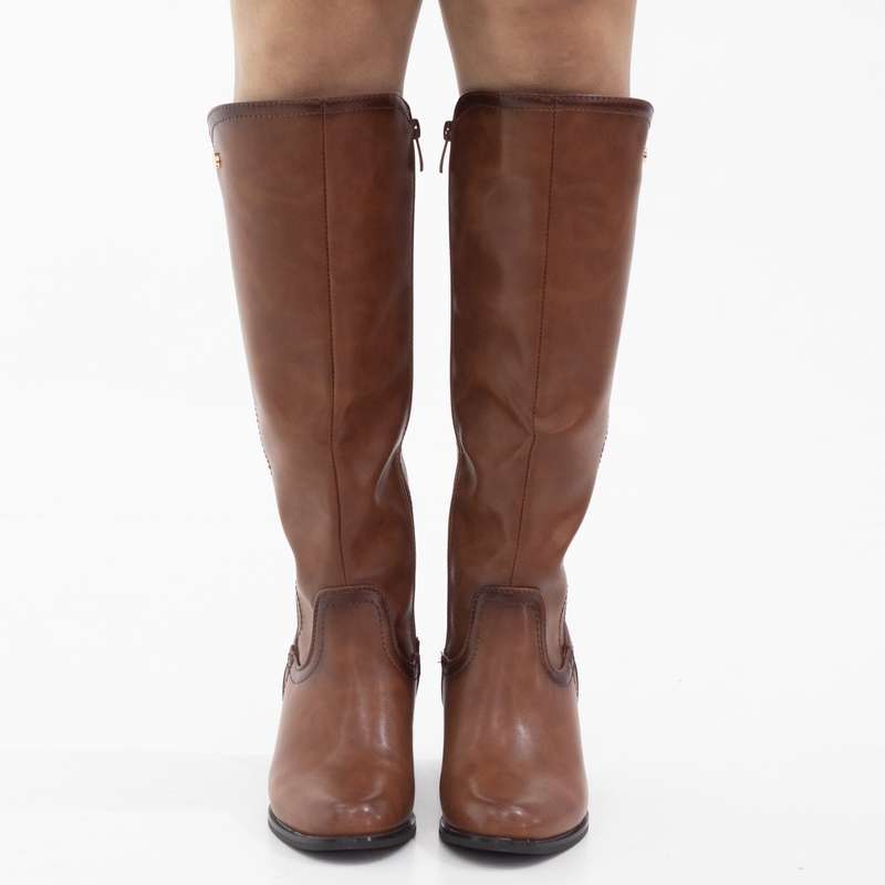 Yada knee high with elastic mat back boots 6cm heel tan