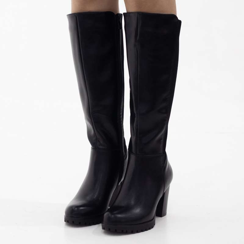 Yahira knee high with sock mat boots 8cm heel black