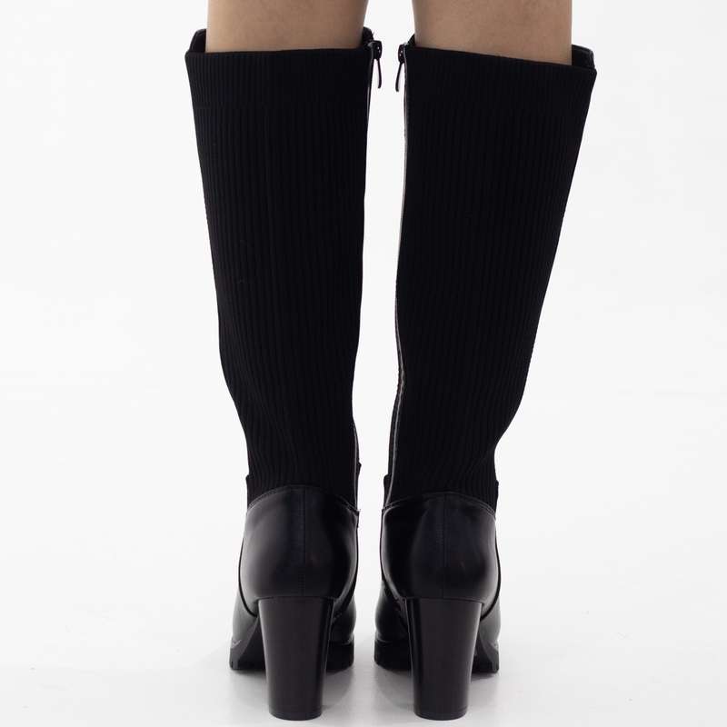 Yahira knee high with sock mat boots 8cm heel black