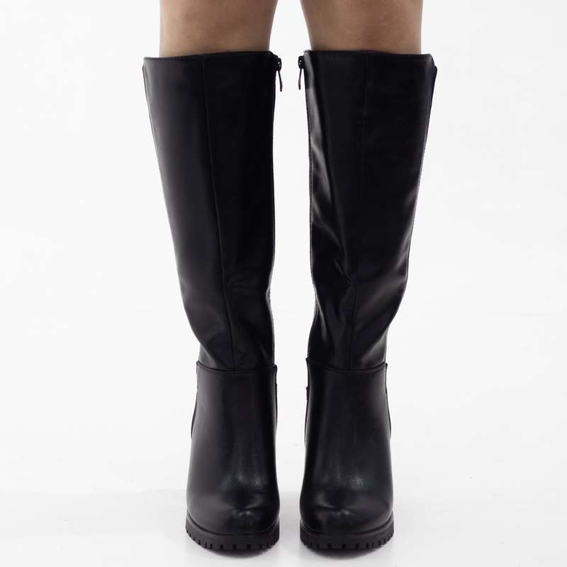 Yahira knee high with sock mat boots 8cm heel black