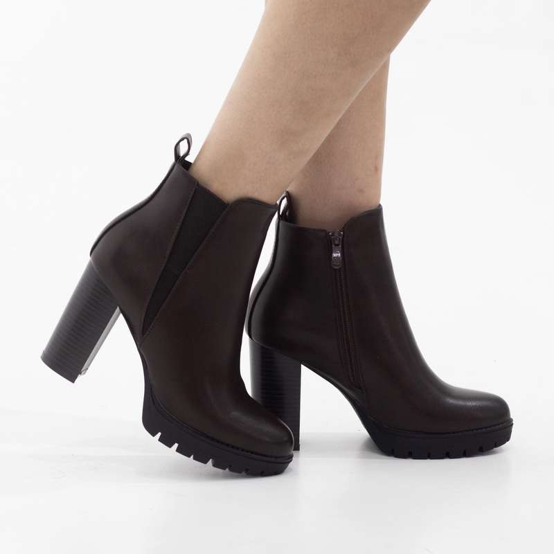 Yafa 10cm heel side zip ankle boot coffee