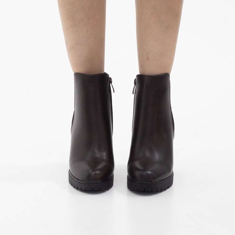 Yafa 10cm heel side zip ankle boot coffee