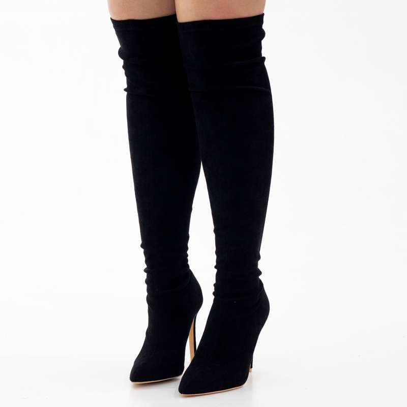 Ego micro mat thigh high 10.5cm heel boot black