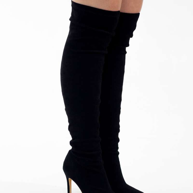 Ego micro mat thigh high 10.5cm heel boot black