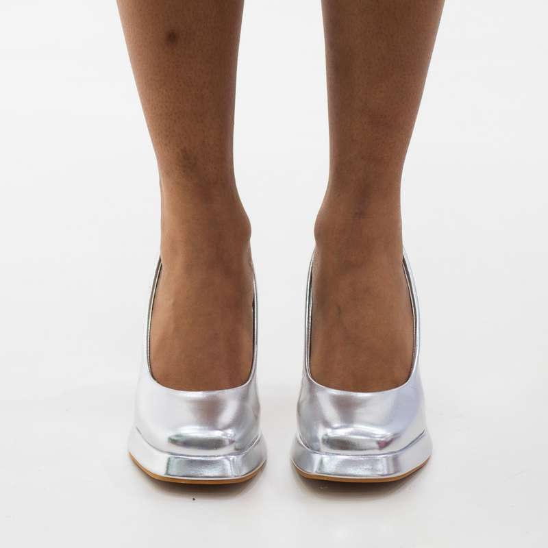 Concorde 9cm heel platform court shoe silver
