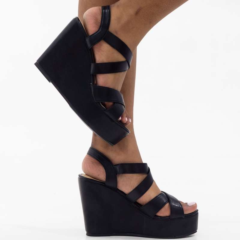 Ulalia strappy 11cm wedge sandals black