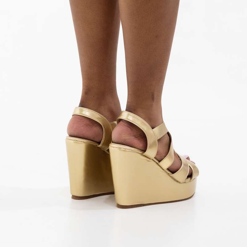 Ulalia strappy 11cm wedge sandals gold
