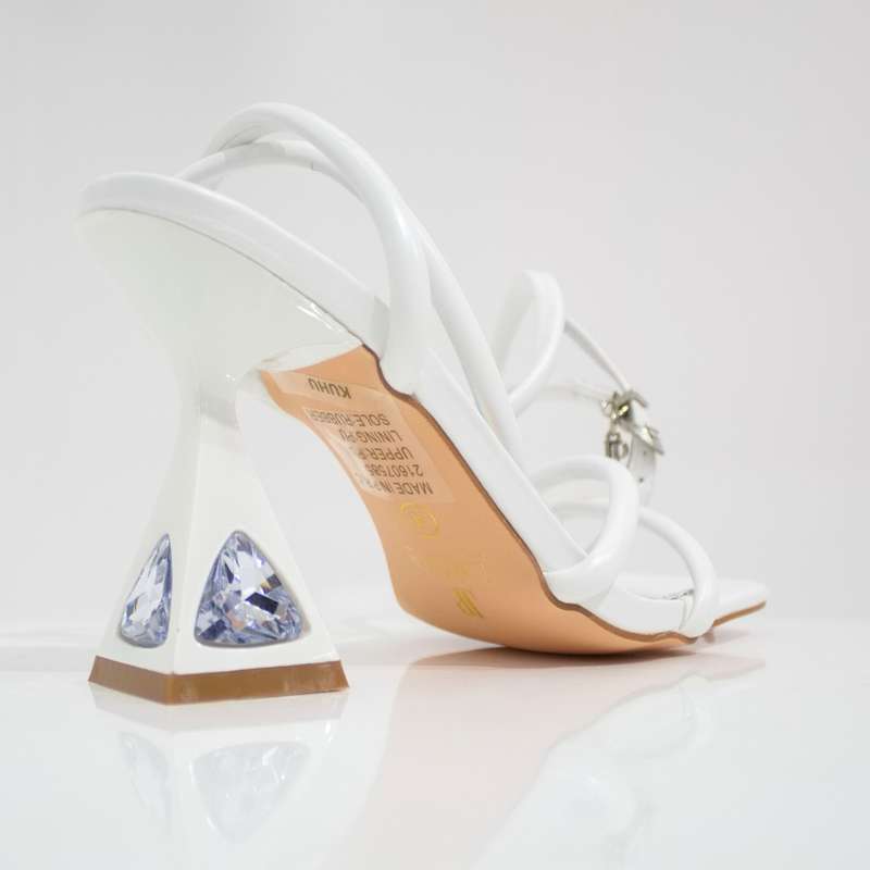 Kuhu pu stripy ankle strap sandal on 9.5cm curved heel white