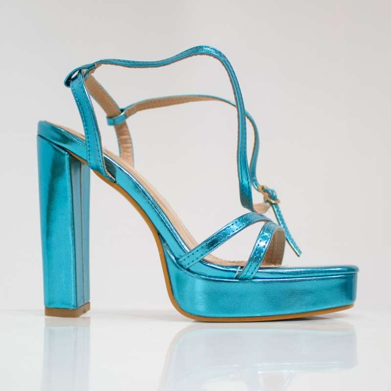 Aycra double band 11.5cm platform heel ankle strap sandal blue